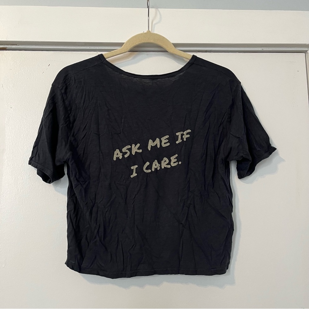 Boys Lie Ask me if I care slub tee charcoal Crop Top Revolve Blue Orange Graphic - Picture 4 of 4